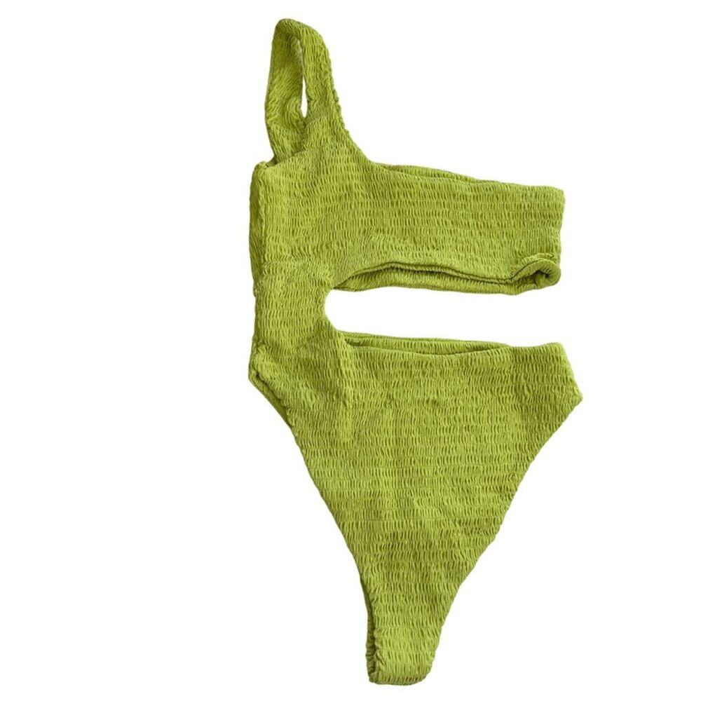 Naked Wardrobe Lime Green Cutout One Piece Swimsuit M NWOT